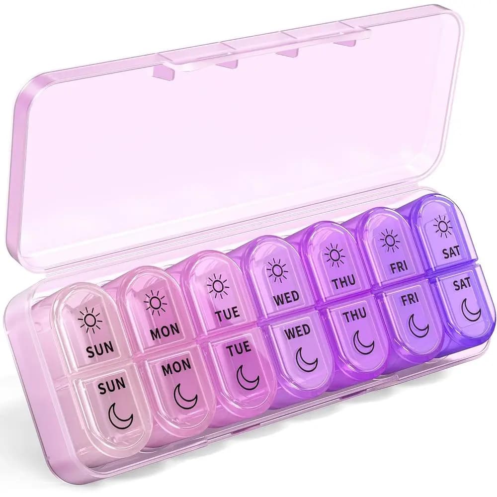 Organizzatore di pillole AM/PM per 7 giorni - Portatile, con 2 scomparti per dose giornaliere e 14 scomparti per pillole, vitamine e integratori