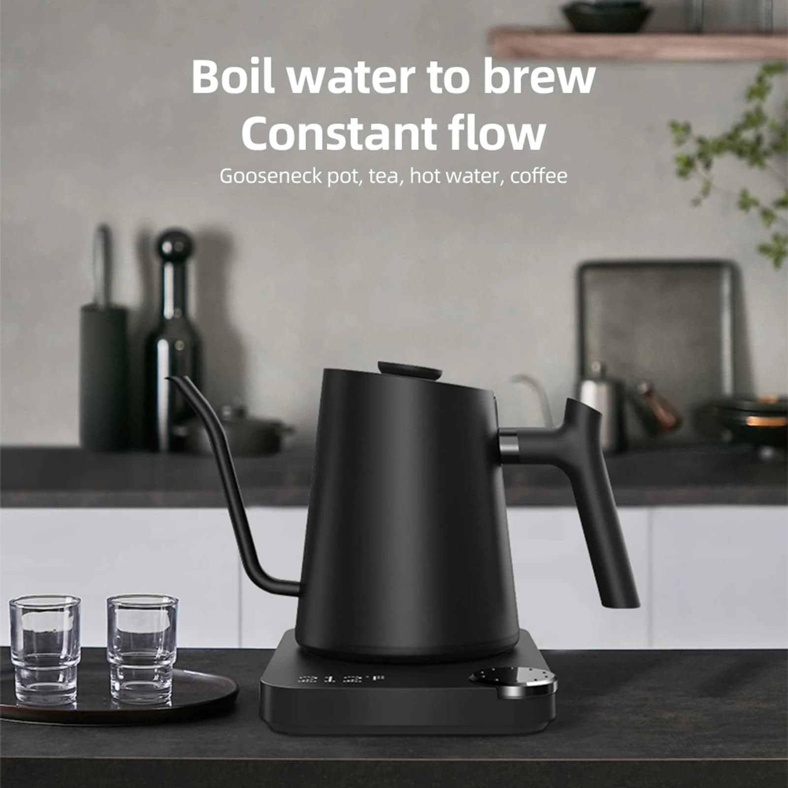 110V Cigno Neck Electric Kettle Stainless Steel Quick Heating Internal Temperature Control For Precision Preparation 0.9 liters Bullers