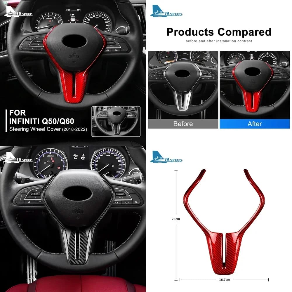 Per Infiniti Q50 Q60 2018 2019 2020 2021 2022 RHD LHD, Copertura in Vera Fibra di Carbonio, Adesivo per Volante Auto, Accessori