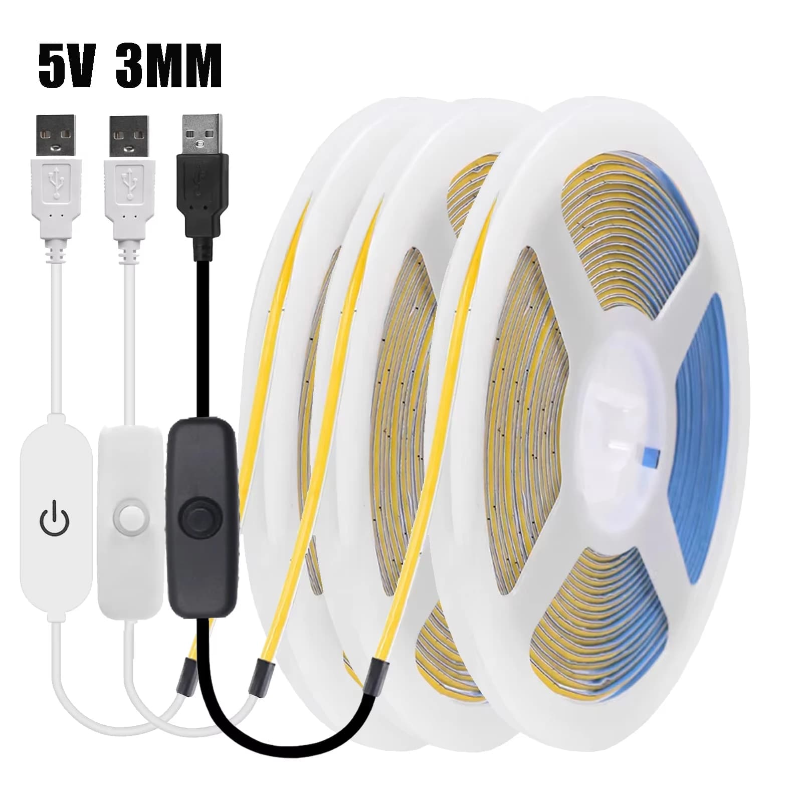 Striscia LED COB USB da 3 mm Nastro LED flessibile da 5 V con dimmer/interruttore ON OFF 320 LED Illuminazione lineare ad alta densità Retroilluminazione Decor