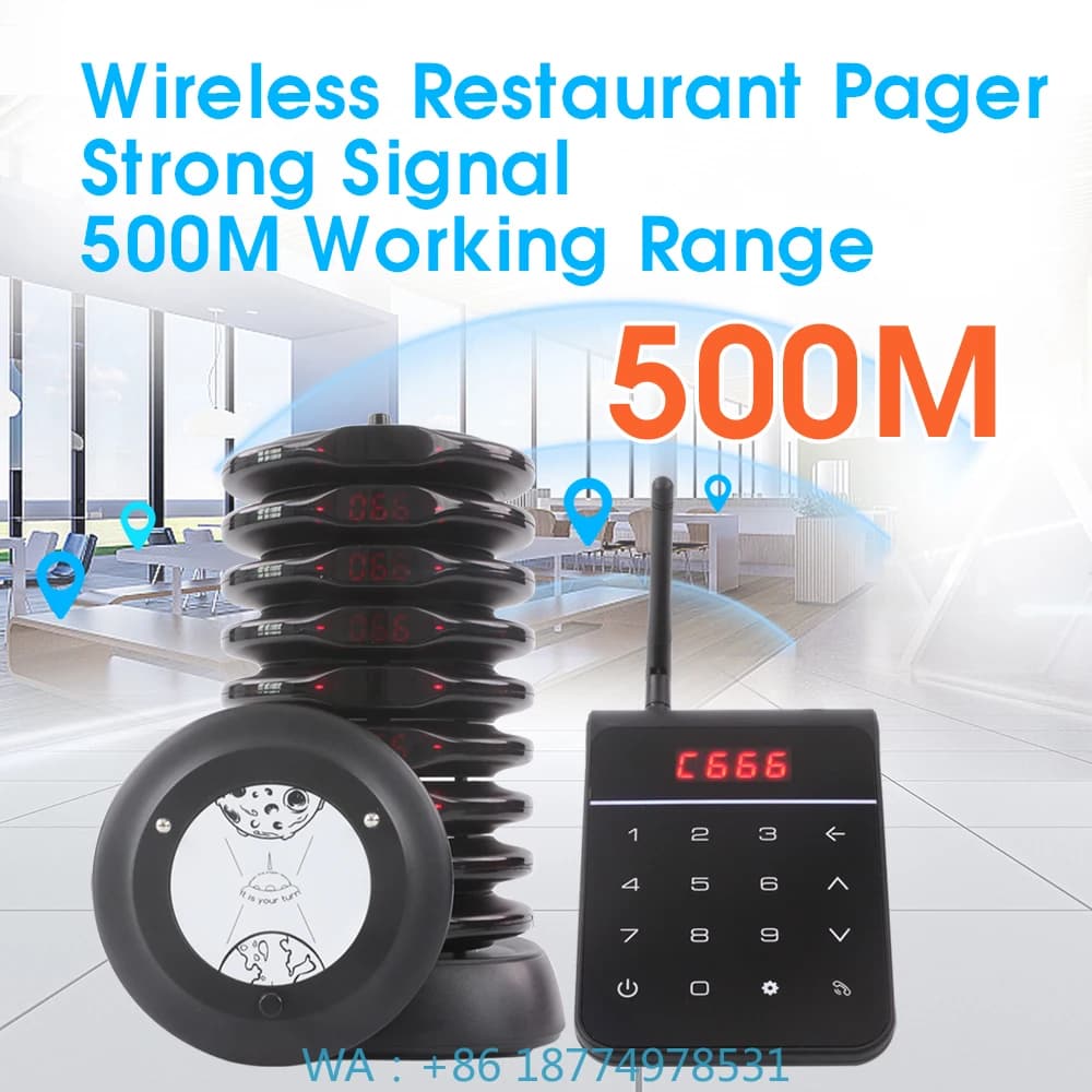 Waterproof Wireless Call System with 20 Vibration Persons for Restaurants, Cafeterias and Waiting Rooms