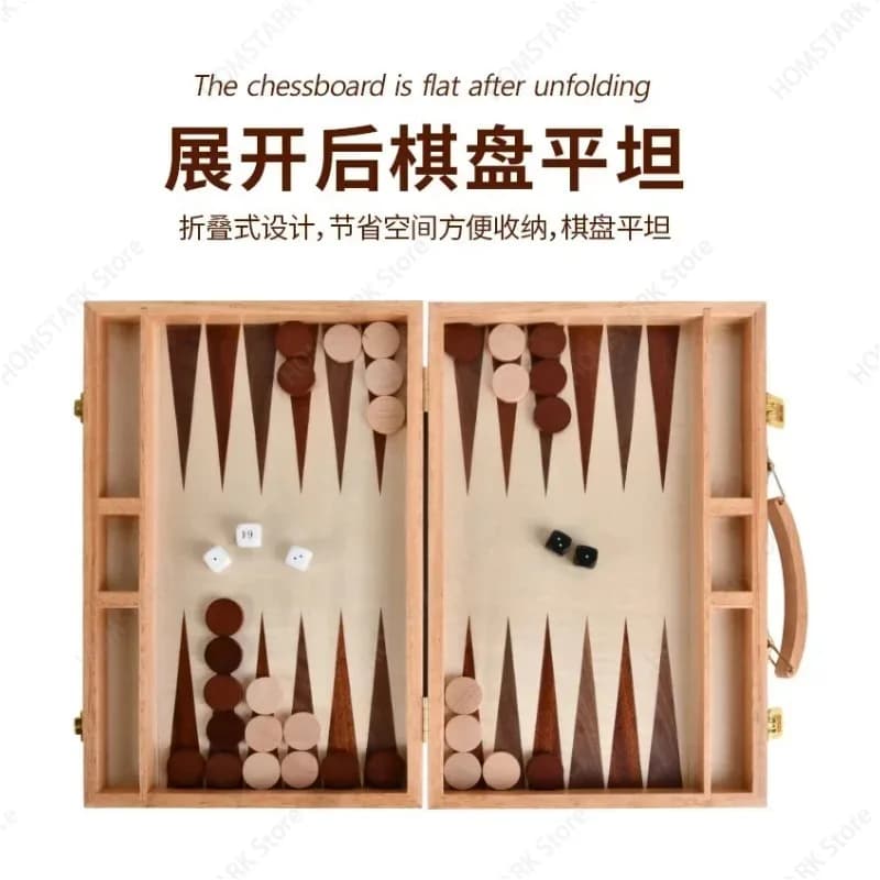 Wooden Backgammon Set for Adults & Students, High-end Foldable Portable Chess Board, Storage Box Board Game Kit