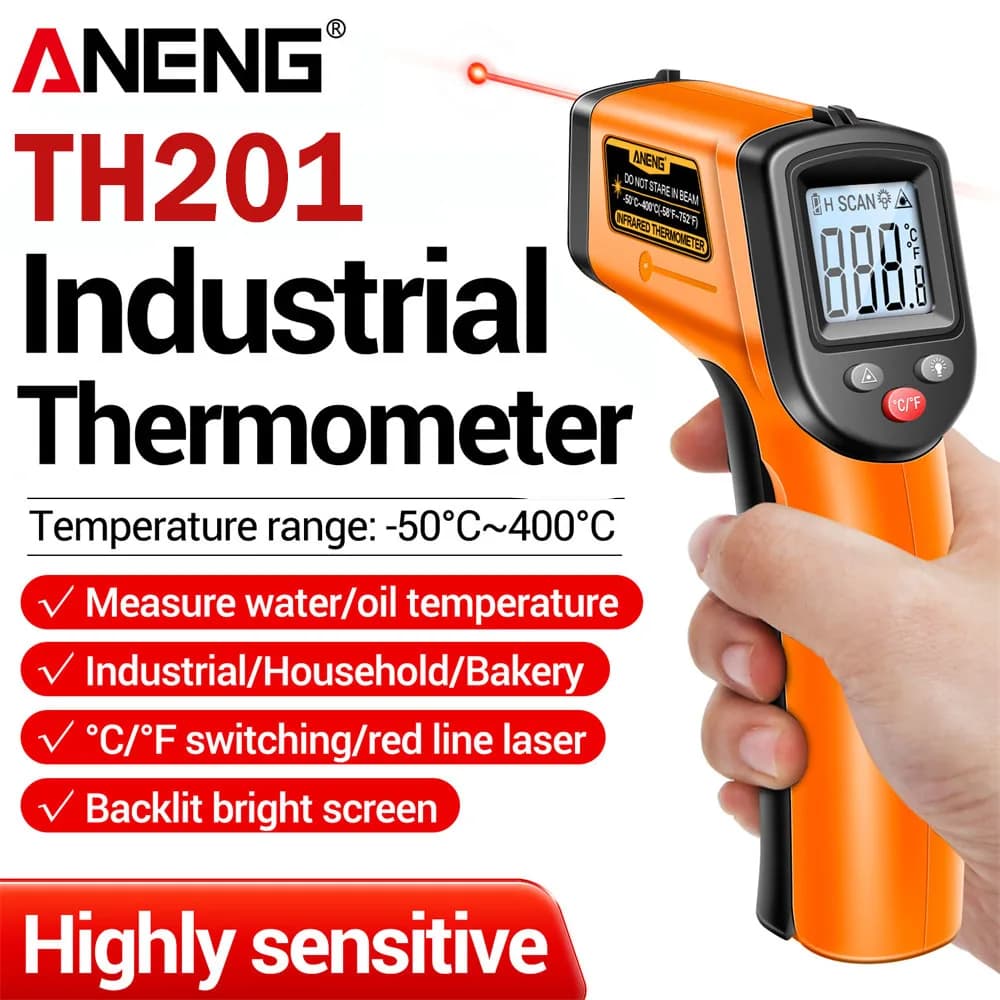 Termometro Digitale a Infrarossi ANENG TH201 con Display Digitale, Termometro Celsius Senza Contatto per Uso Industriale/Domestico