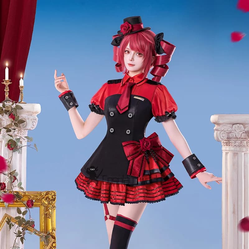 Miku Costume Cosplay in pelle Nero Rosso Dolce stile gotico Abito uniforme quotidiana Anime Abito di carnevale di Halloween per le donne Gioco