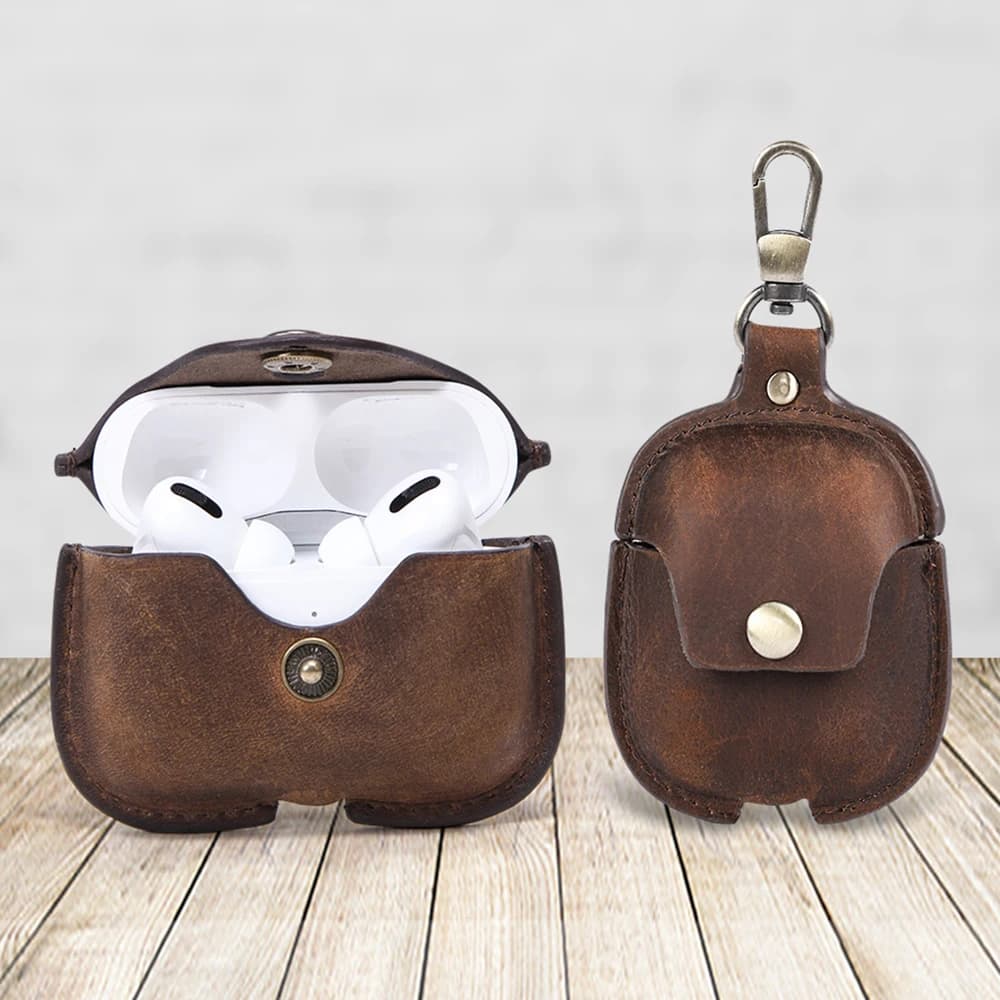 Custodia in vera pelle di lusso per Apple Airpods Pro Airpods 2 / 1 Custodie per auricolari wireless funda Airpod Cover con gancio per portachiavi