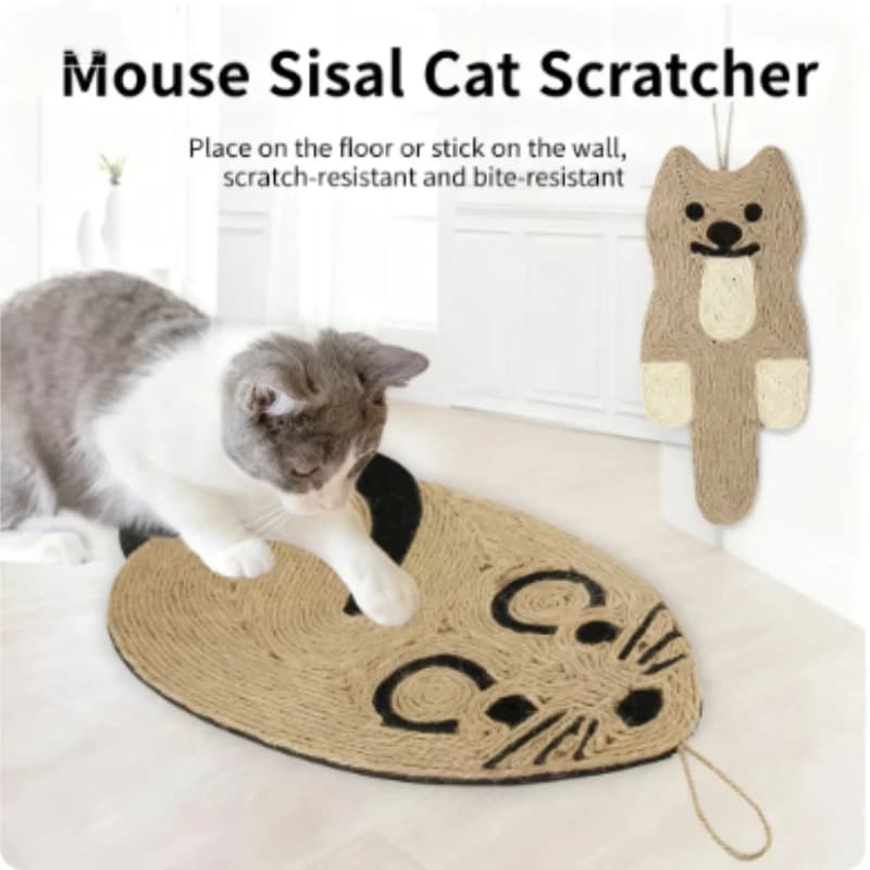 Tappetino Tiragraffi per Gatti a Forma di Topo in Sisal - Protezione per Divano e Mobili, Ideale per Affilare le Unghie dei Gatti