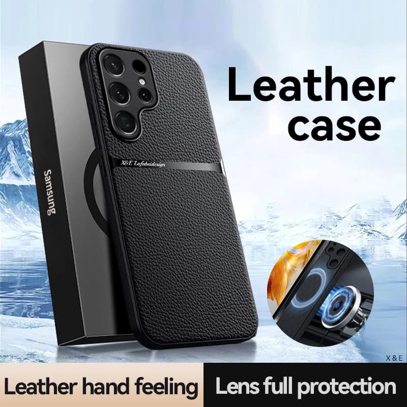 For Car Magnetic Support Solid Color Leather Case for Samsung S25 Ultra S23 S22 S21 S24 Ultra Plus S20 FE A54 A53