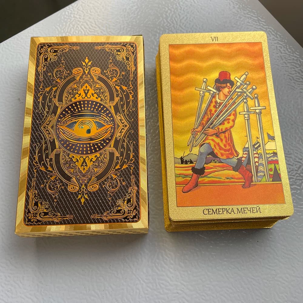 Mazzo di tarocchi in lamina d'oro russa per principianti libro guida profilassi carte Oracle Toro divinazione Fortune Telling Classic Taro 12x7cm