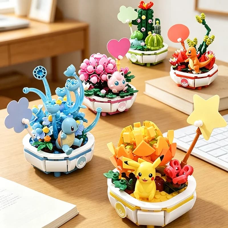 Pikachu Charmander Squirtle Model New Pokemon Building Block Toy Home Decoration Plant Potted Flower Brick Diy Toy Girls Gift