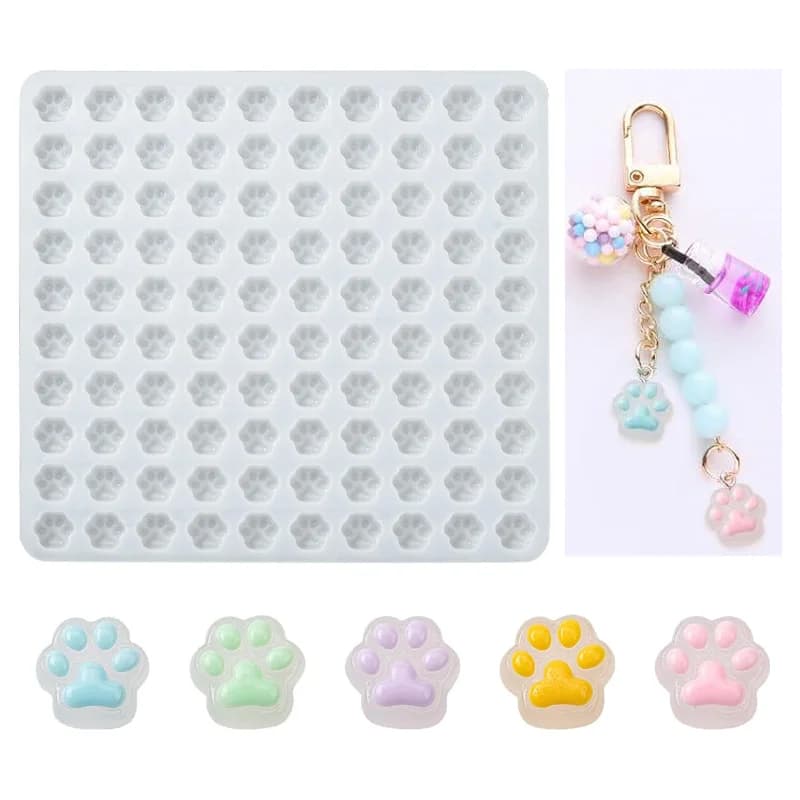 100 Cavity Mini Cat Paw Molds Silicone DIY Pendant Cat Paw Print Resin Molds Jelly Gummy DIY Making Keychain Pendant