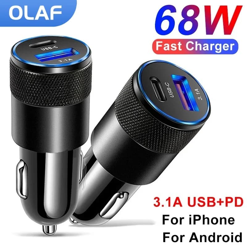 Olaf PD68W Caricabatteria da auto USB Tipo C Adattatore per caricabatteria da auto a ricarica rapida per iPhone 13 12 Xiaomi Huawei Samsung Caricatore USB C
