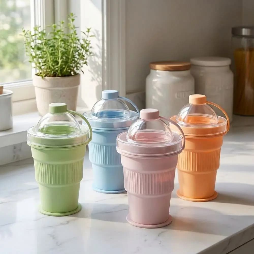 Leak-proof Silicone Ice Ball Cup Built-in Straw Food-Grade Ice Mold Drink Cup Easy Release BPA-free Folding Ice Tumbler