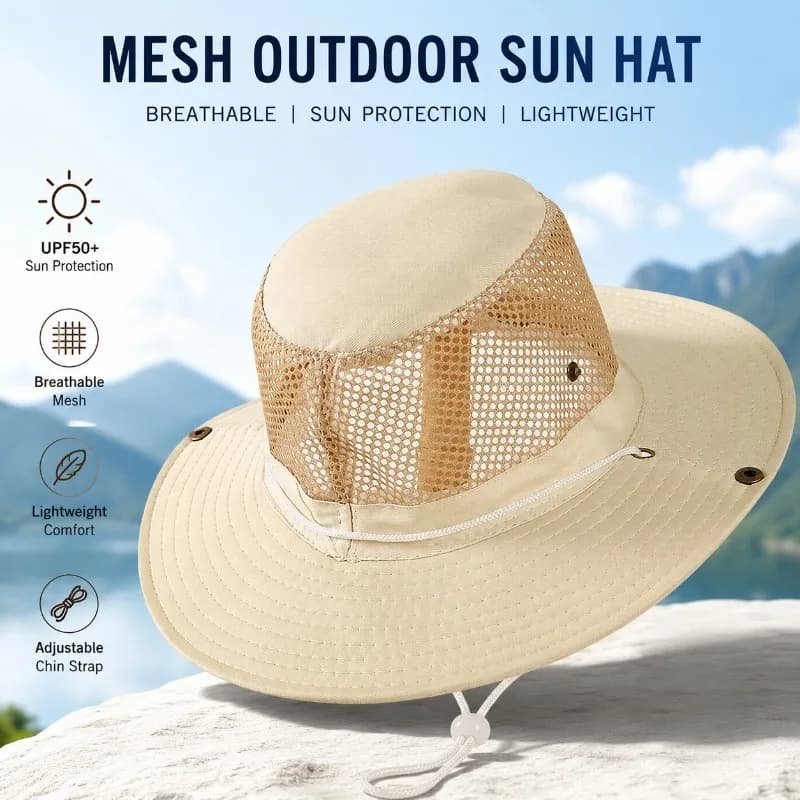 New Fishing Hat Mountaineering Cap Outdoor Camping Mesh Cap Men's Sun Umbrella Large Brimmed Hat Camouflage Hat Travel Sun Cap