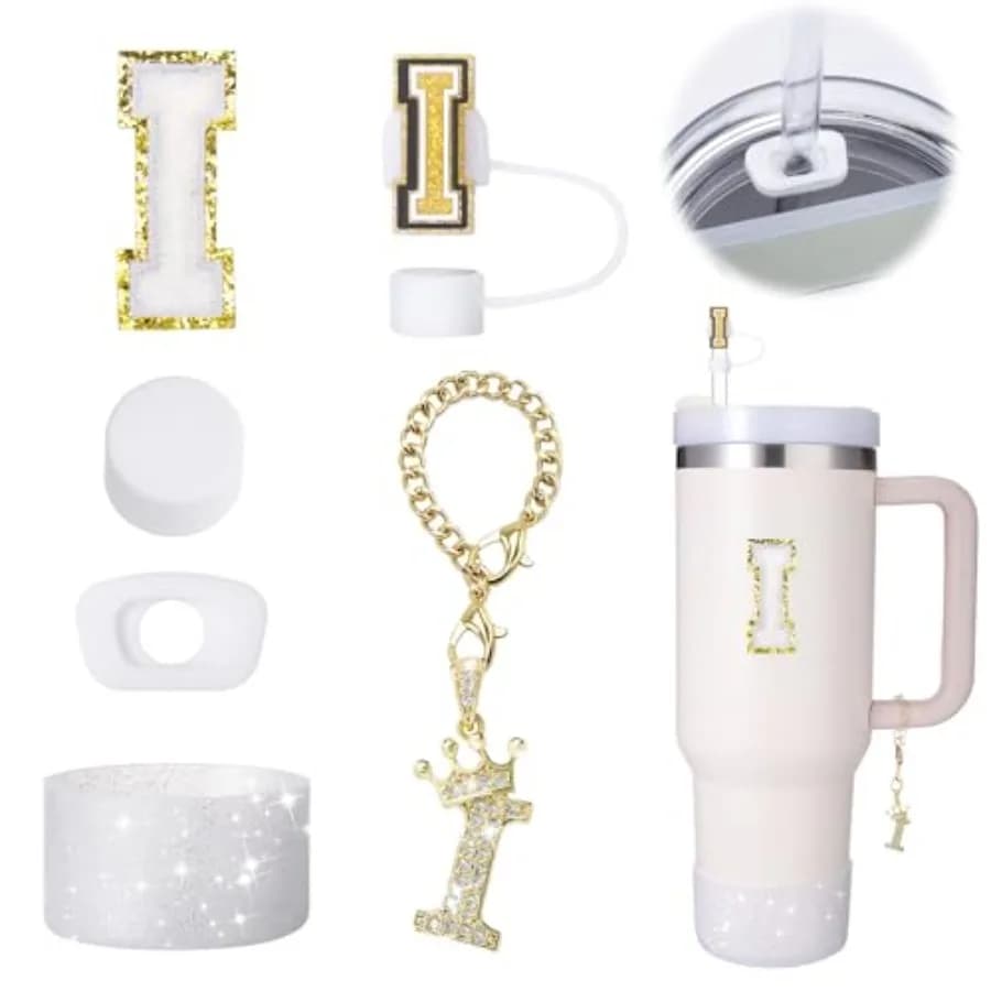 6pcs Accessories Set for Stanley 30 oz 40 oz Tumbler With Handle - Straw Cover Cap, Initials Charm, Sticker, Silicone Boot, Rou