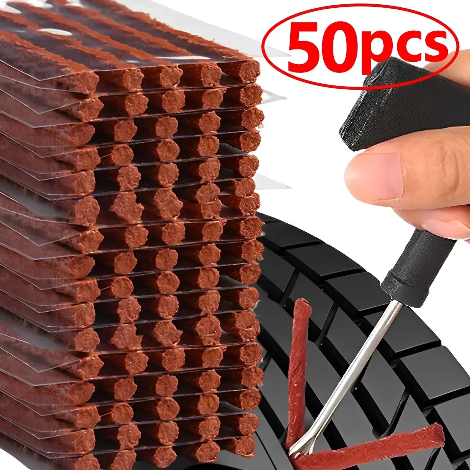 Kit Riparazione Pneumatici - Set Compatto di Tappi Tubeless Senza Colla con Strisce di Gomma per Auto, Moto, Camper e Rimorchi