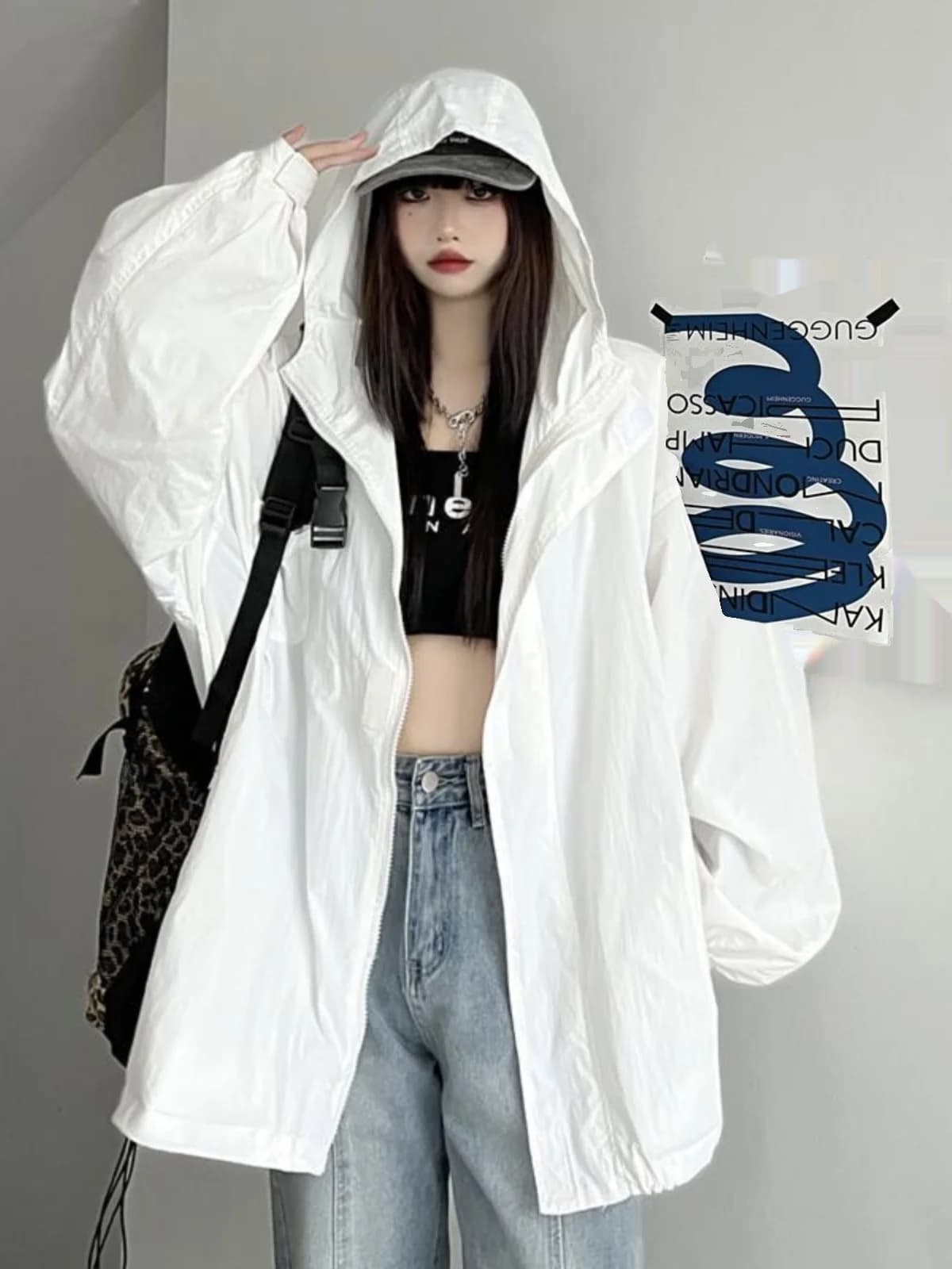 plus Size Casual Summer Hooded Sun Protection Clothes Women's Loose Fit 300 Pounds Lazy Style Outdoor Short Jackets