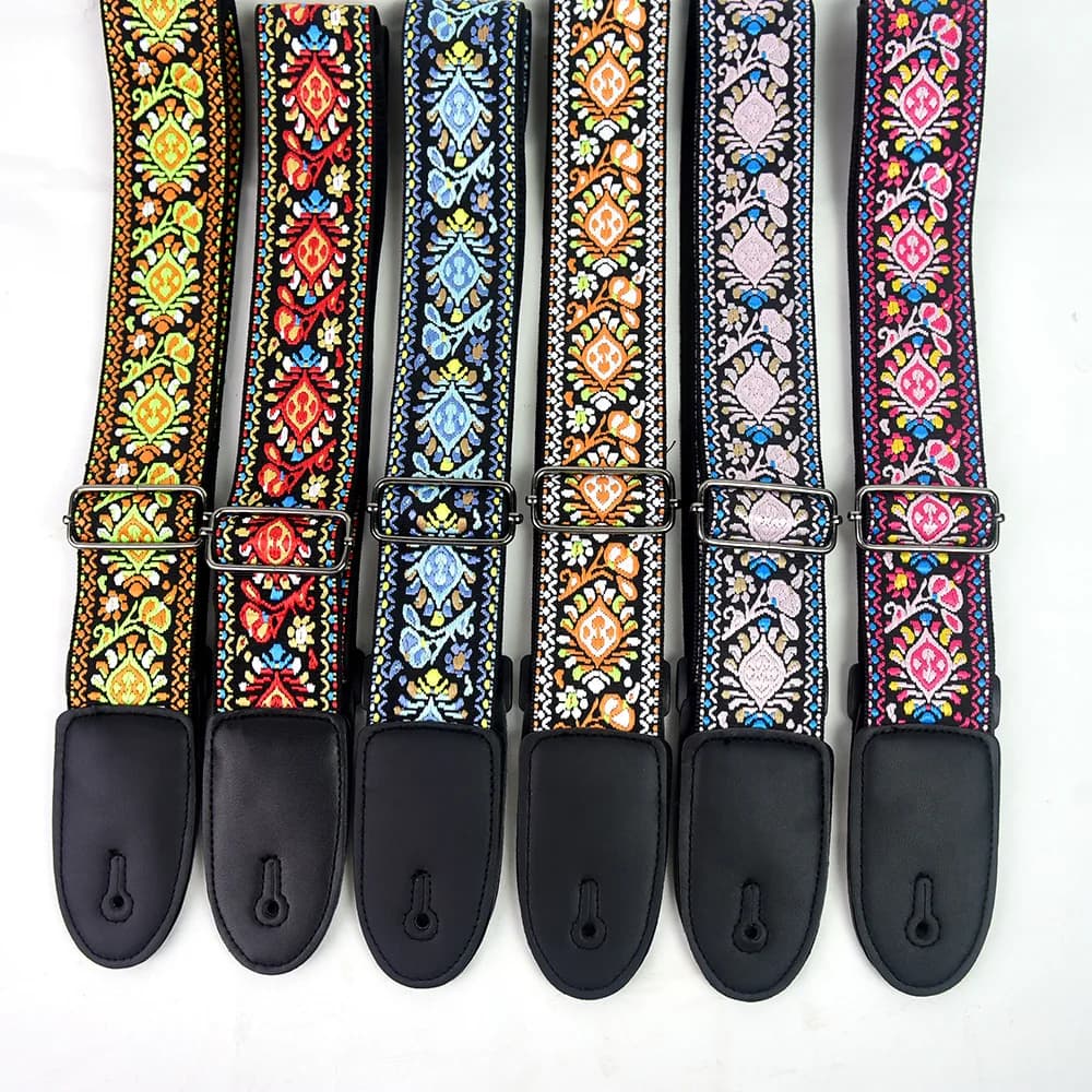 Adjustable Guitar Strap Embroidered Print Ethnic Style Guitar Strap for Folk Electric Guitar Bass Ukulele Guitar Accessories
