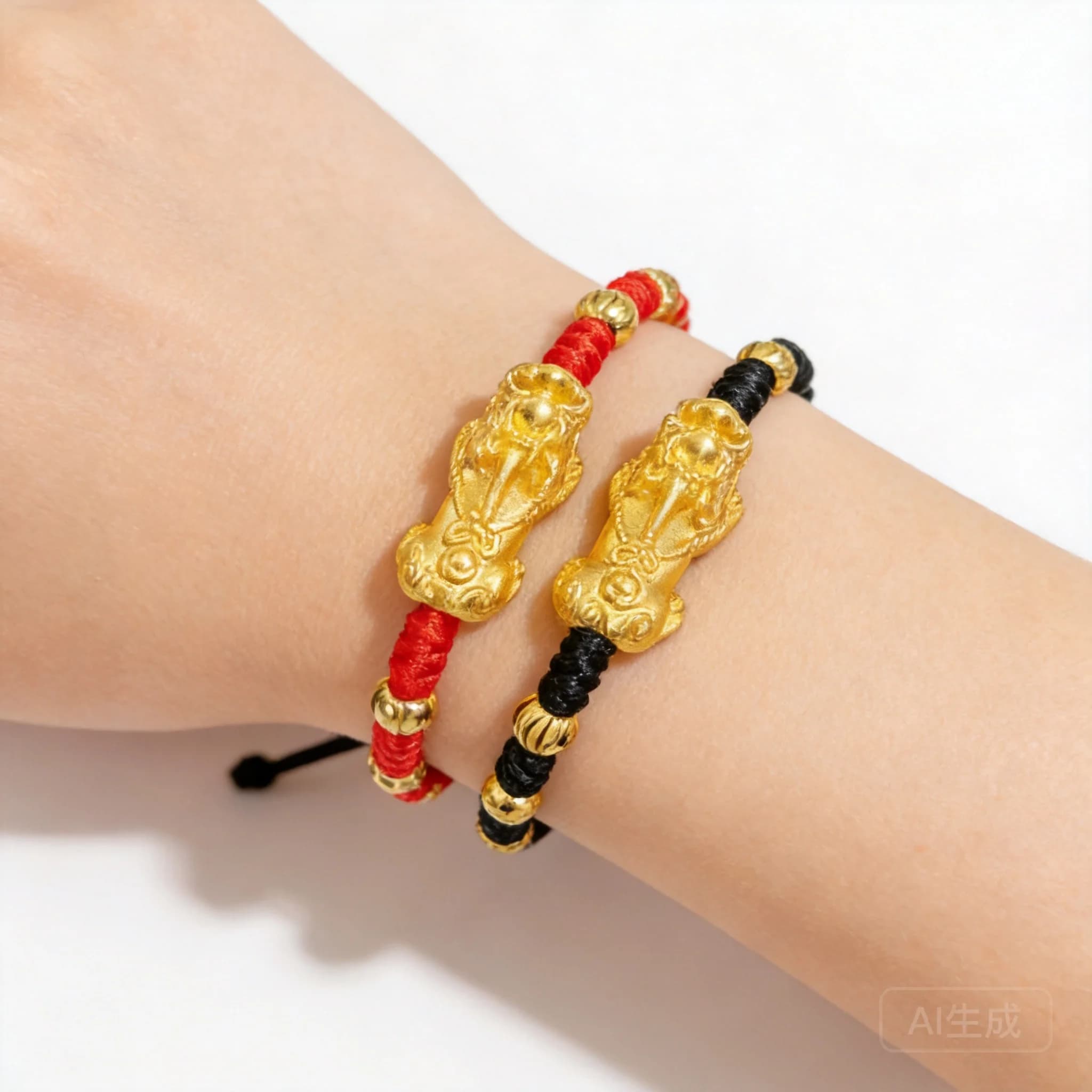 24k Gold Plated Chinese Feng Shui Pixiu Lucky Bracelet Handwoven Red Black Rope Good Luck Wealth Attracting Adjustable Couple