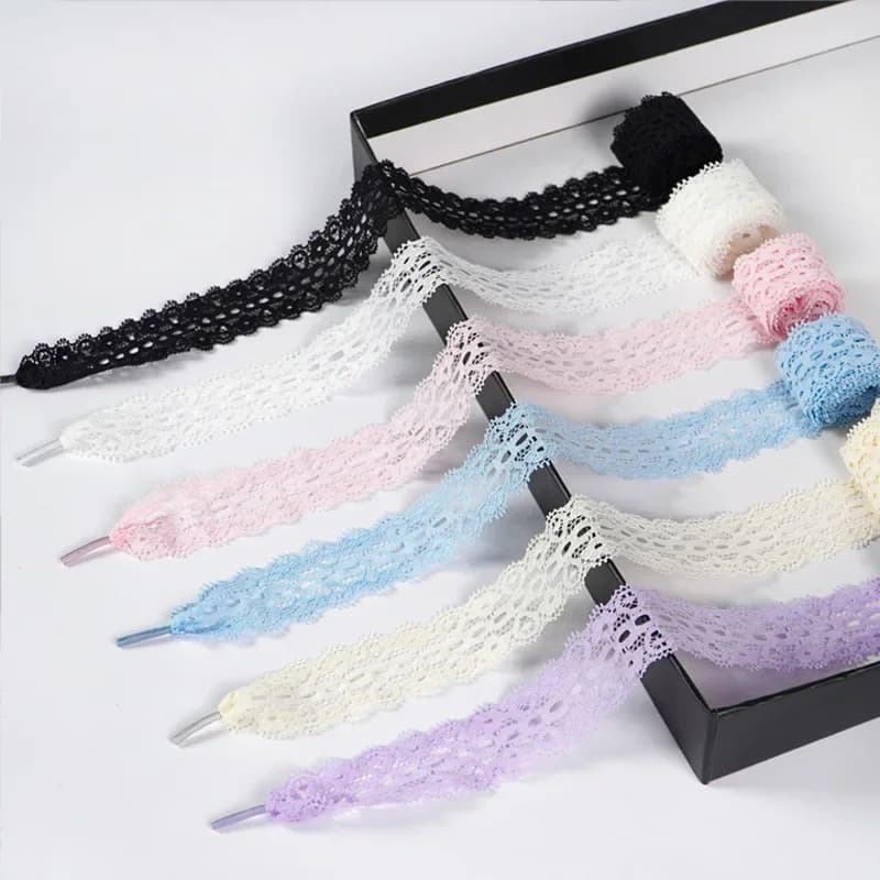 Lacci per Scarpe in Seta e Pizzo, Larghezza 3cm, Lacci Piatti in Vari Colori, Accessori per Scarpe 120/140/160CM