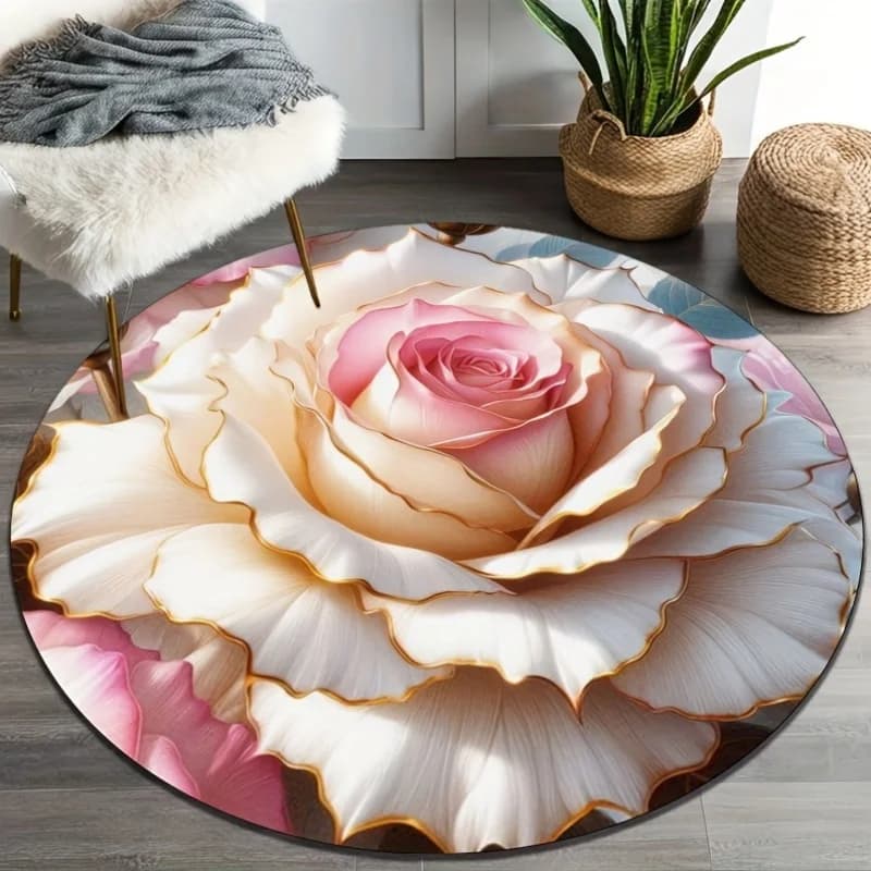 VIKAMA Round Floral Carpet Living room carpet Bedroom Create a light luxury and French-inspired atmosphere Washable in washing machine, without hair