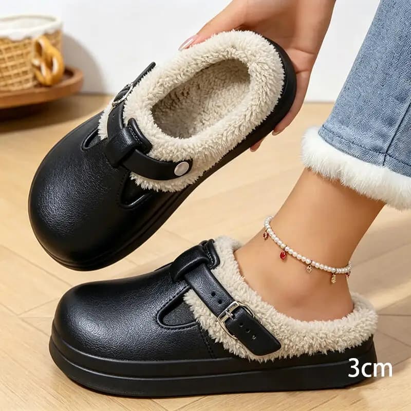 Pantofole Casual da Donna con Fibbia in Metallo, Calde e Morbide, Inverno 2026, Suola Spessa, Impermeabili in EVA, Ciabatte Pelose da Interno