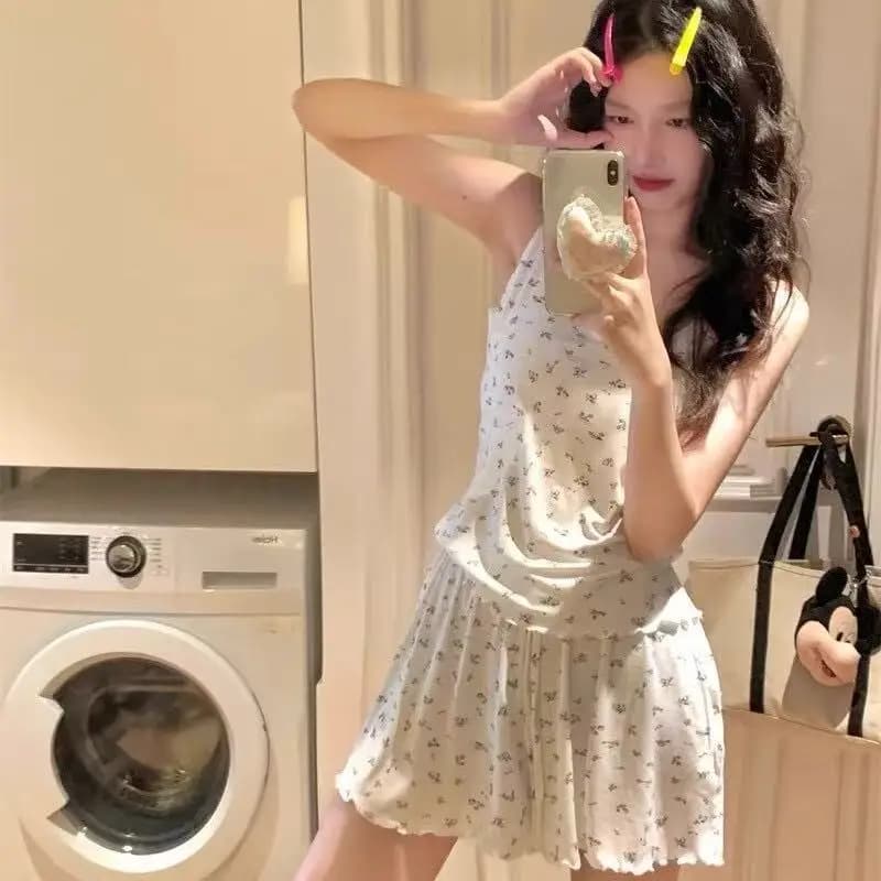 Women's Modal Cotton Sleepwear Set with Chest Pad 2025 New Summer Strap Shorts Home Clothes Cotton Spring Fashion