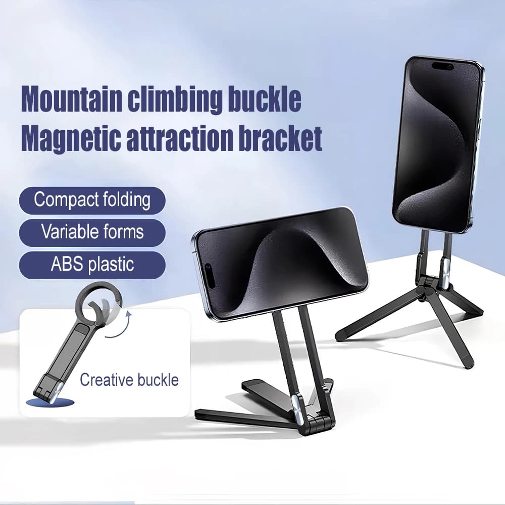 Treppiede magnetico per telefono con moschettone Supporto portatile per telefono bifacciale Supporto da tavolo per selfie Supporto per maniglia per iPhone 17/16 ProMax
