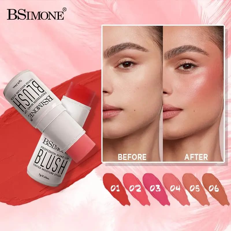 BSIMONE Blush Stick Illuminante con Texture Crema Perlata, Lunga Durata, Resistente all'Acqua, Formula Riparatrice per un Trucco Facile