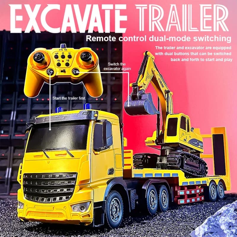 1/12 2.4G telecomando rimorchio escavatore camion Set 11CH semi-rimorchio camion da trasporto con luci veicolo giocattoli per bambini ragazzo gioco