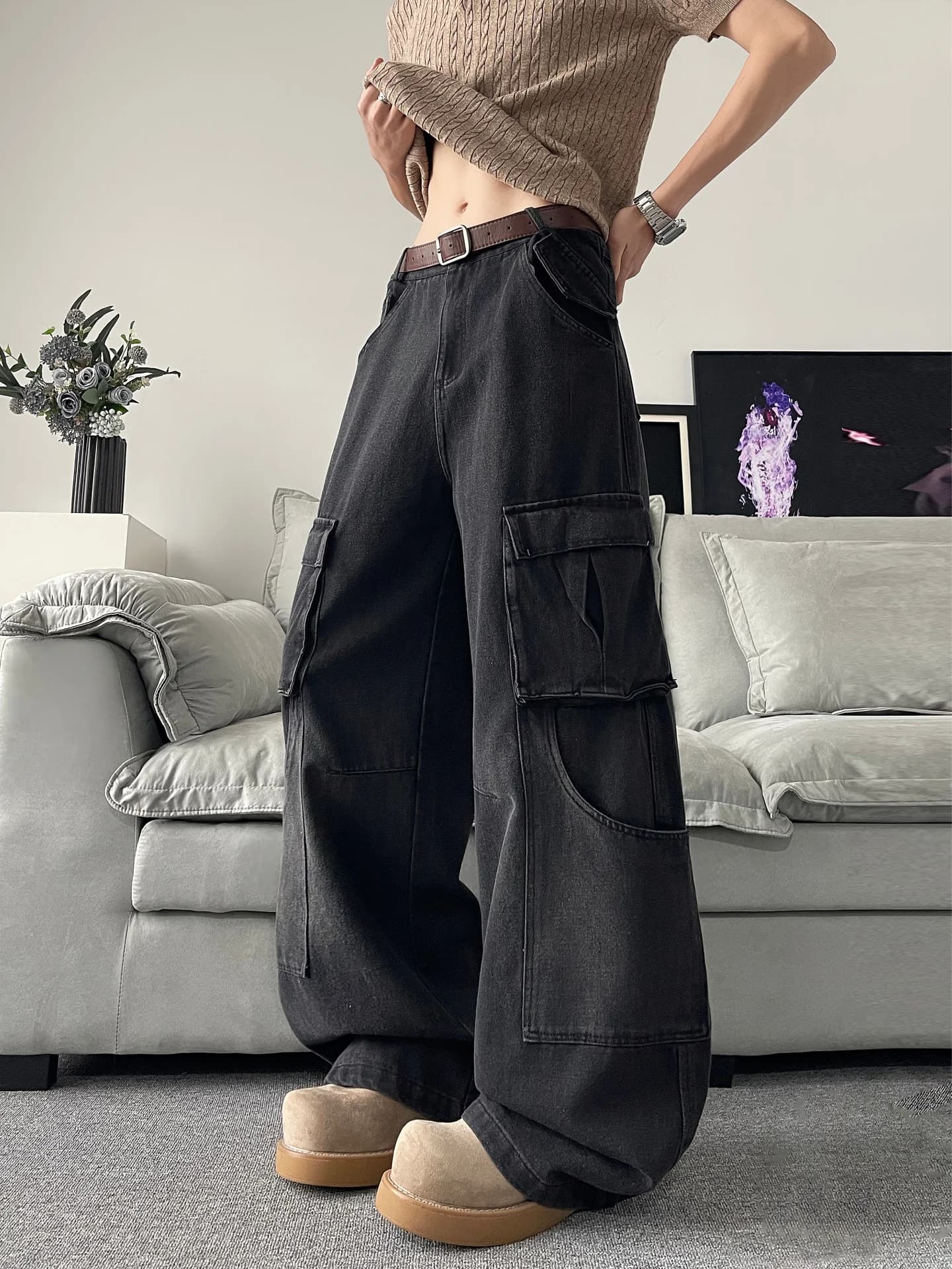 American Retro Workwear Jeans Men's Trendy Brand Heavy Wash Loose Wide Leg Casual Pants Youth Summer Straight Cut Jeans