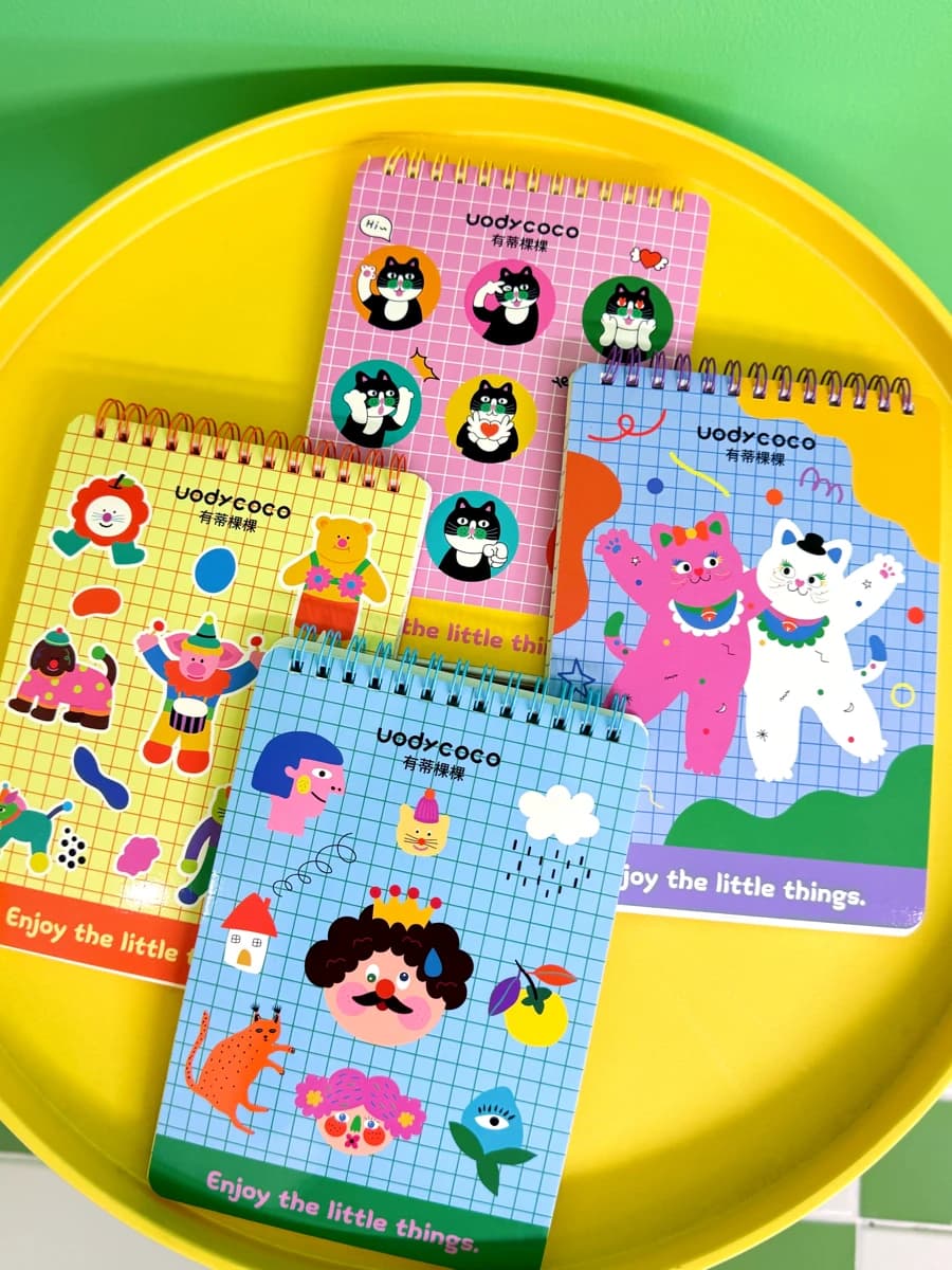 Original UODY Cute Cartoon Student Notebook Journal Planner Spiral Bound Durable Soft Cover Line-Ruled Pages Easy Tear Design