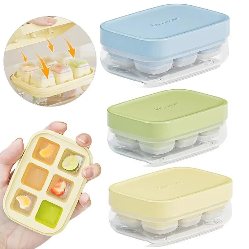 Stampo per cubetti di ghiaccio a 6 griglie, scomparto per ghiaccio, mini stampo per ghiaccio estivo, scatola per la conservazione del ghiaccio, stampo per cubetti di ghiaccio in silicone quadrato per la casa con coperchio