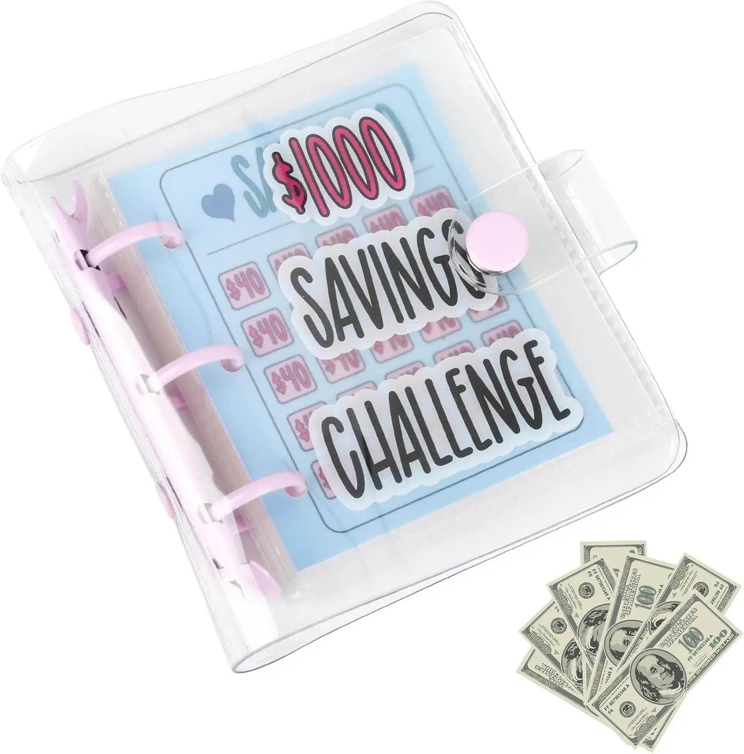 Simpatico Diario per la Sfida di Risparmio da $1000, Mini Agenda Budget con 3 Anelli, Taccuino Portatile per Risparmiare