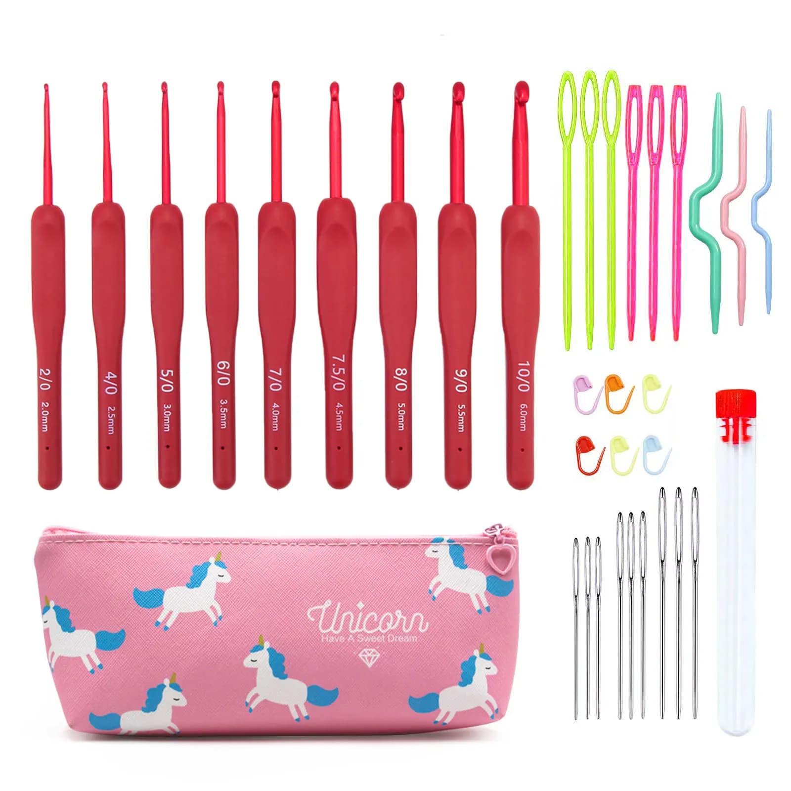 Set of 9/33 pieces red crochet hooks, for sewing sweaters, red handle, handicraft accessories, knitting tools, DIY knitting