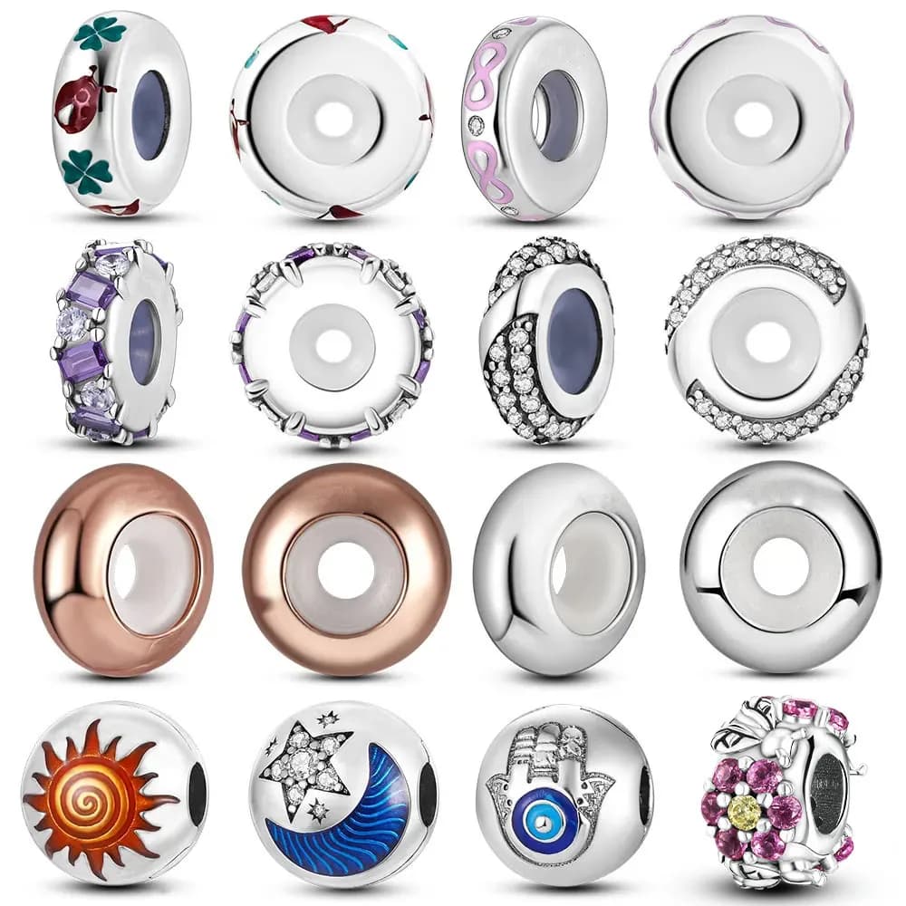 Perline distanziatrici in silicone Fascino con tappo distanziatore in silicone placcato argento adatto per gioielli fai da te con bracciale MULA originale