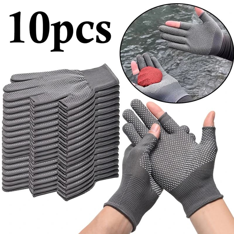 10 piece nylon fishing gloves, breathable, anti-slip, for cycling, camping, unisex, multicolor, protective gloves for work