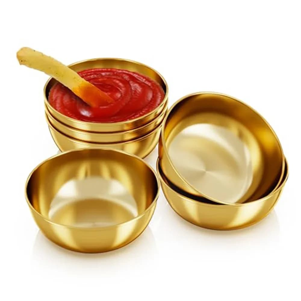 Set di 6 Piattini Dorati in Acciaio Inox per Salse e Condimenti, Vassoi per Servire Antipasti, Piatti per Spezie, Stoviglie da Cucina