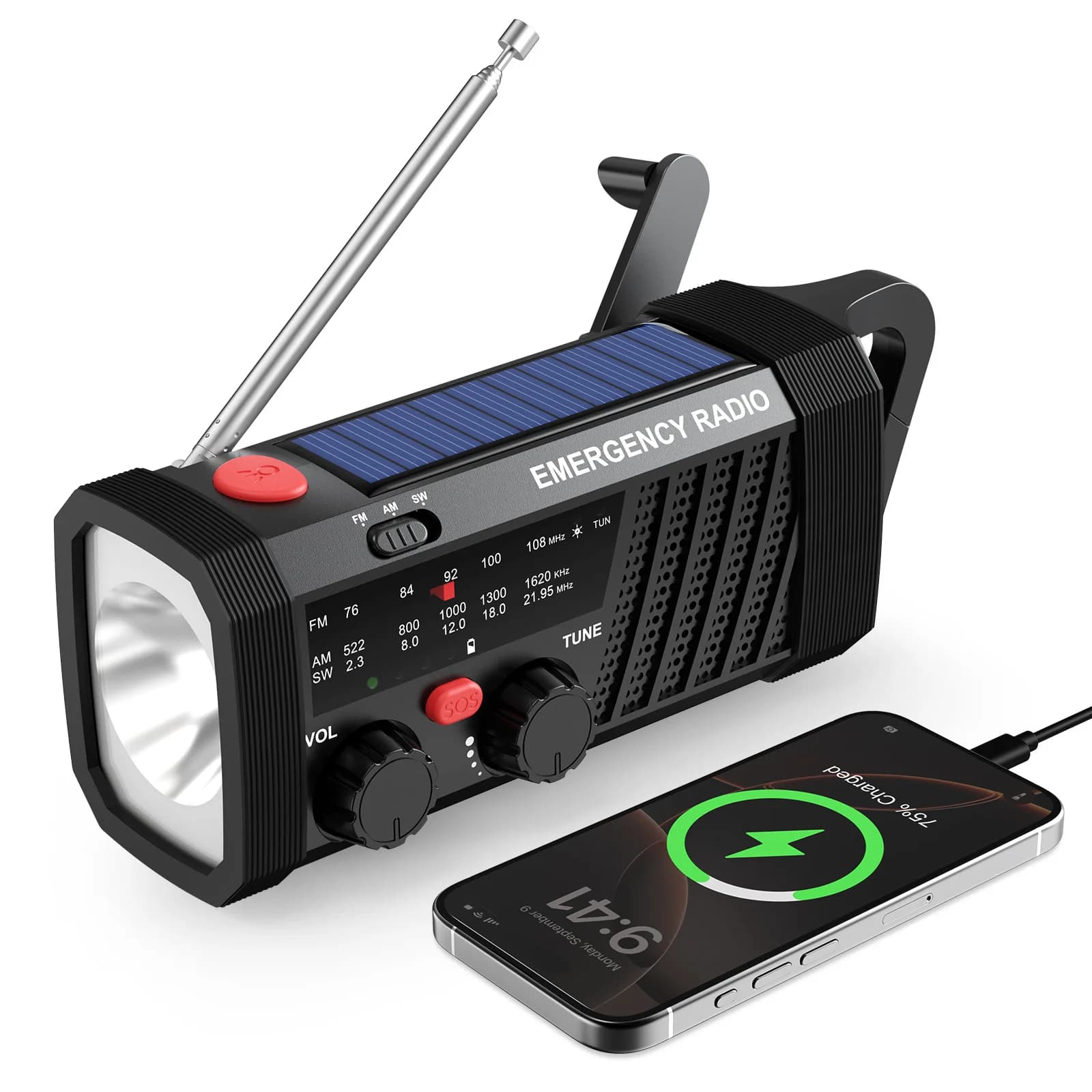 Portable Solar Hand Crank Emergency Radio Bluetooth Speaker Flashlight SOS Alarm Power Bank, Practical Survival Gear Gift