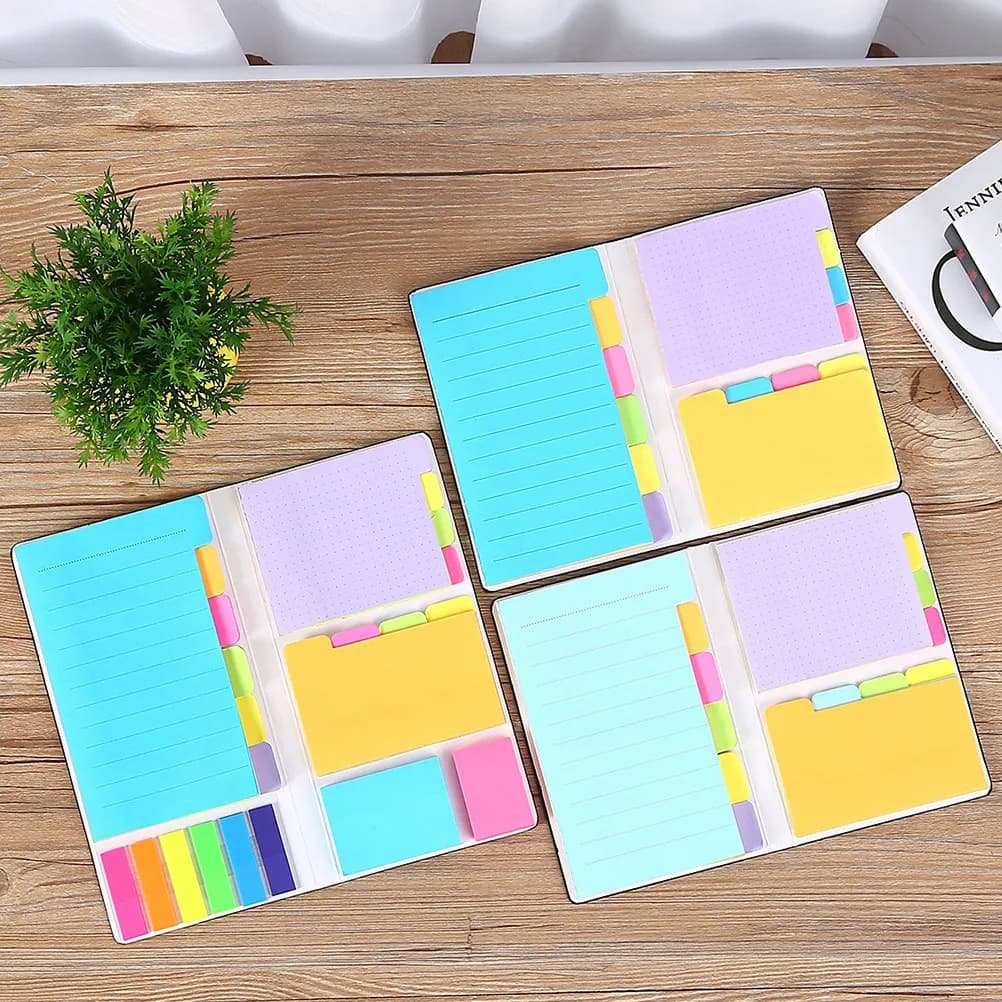 Colorful Self-Adhesive Paper Notes Pads Reusable Sticky Memo Notepads for Office Home School Study Time Reminder