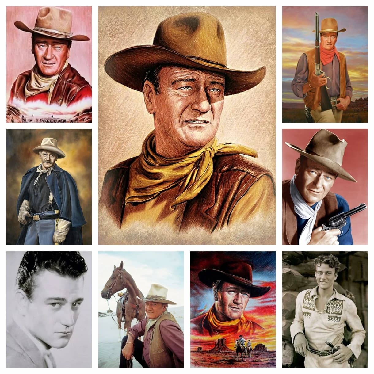 5D DIY Diamond Painting Kit Cowboy John Wayne Full Round Drill Mosaic Picture Rhinestones Diamond Art Embroidery Home Decor Gift
