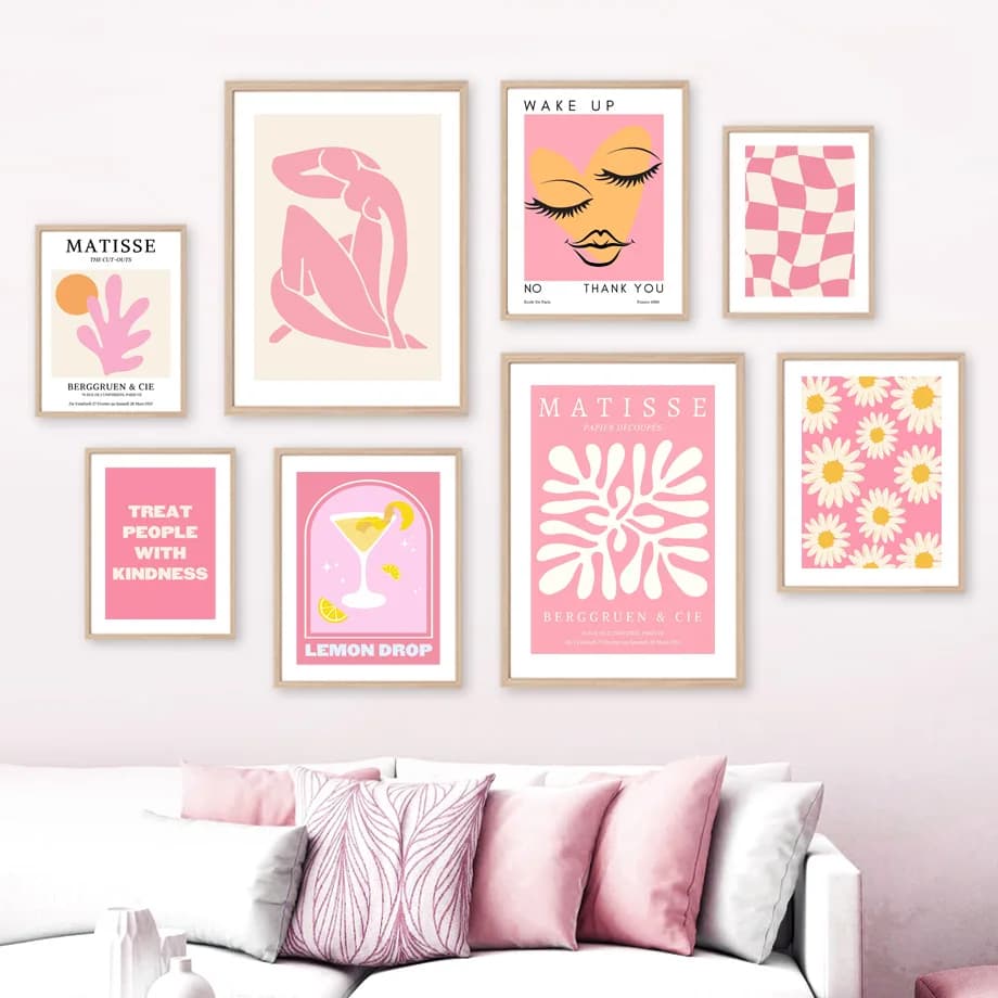 Matisse Woman Leaf Flower Drink Angel Number Pink Posters Diamond Painting Gallery Wall Art Prints Pictures for Living Room De