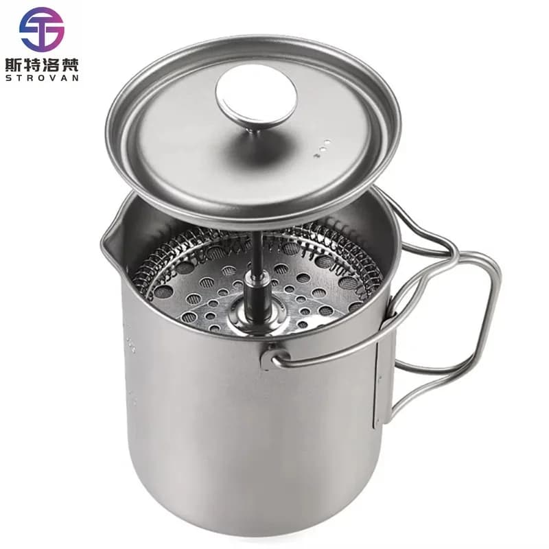 Caffettiera francese in titanio da 750 ml con coperchio, tazza da caffè leggera per campeggio all'aperto