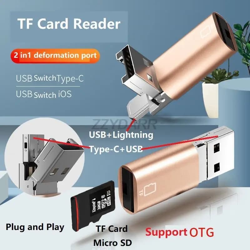 Lettore di schede Micro SD USB per iPhone Lettore di schede di memoria TF Tipo C Lettore di schede TF Adattatore Micro SD per telefono portatile MacBook Galaxy