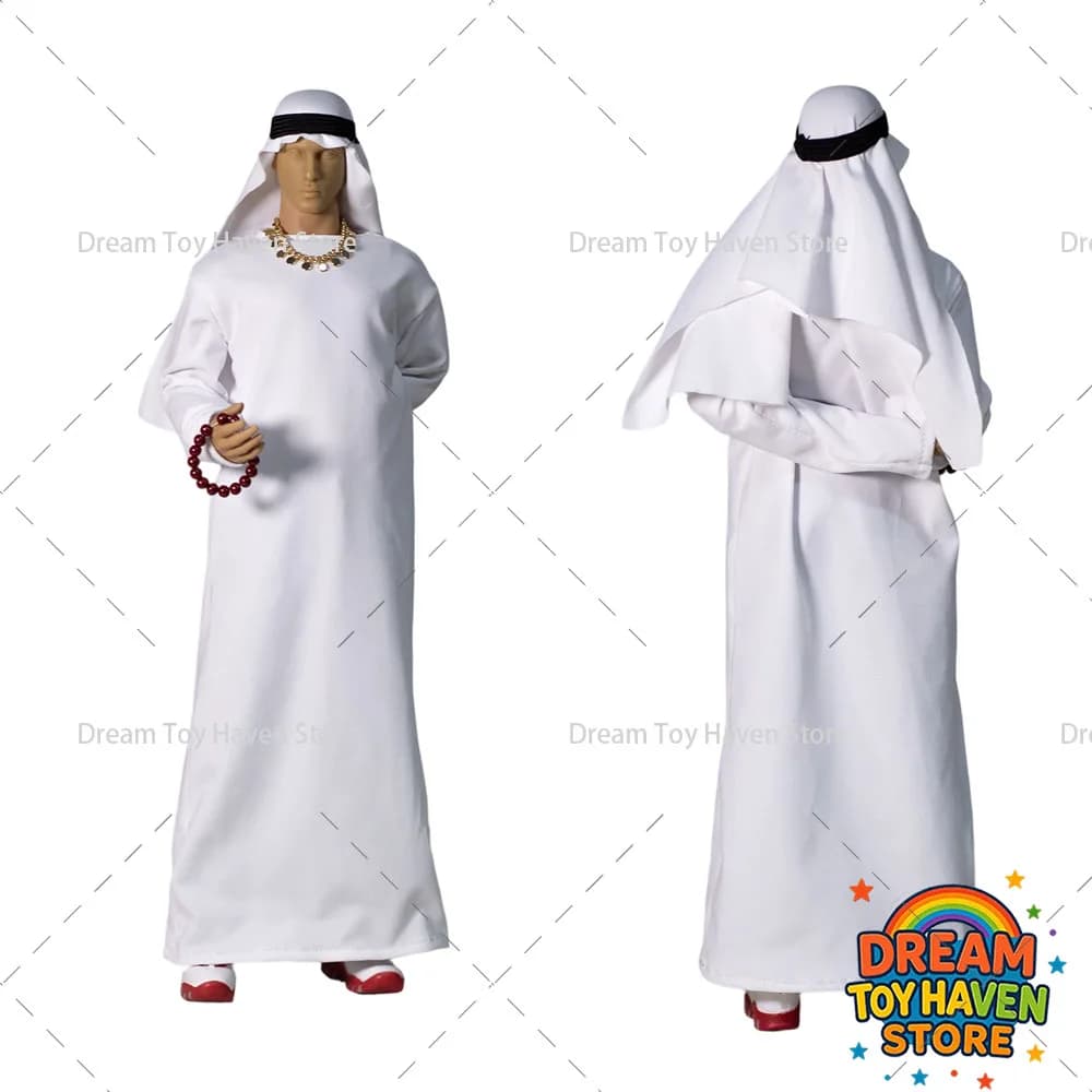 Abito bianco classico da uomo arabo in scala 1/6, camicia a maniche lunghe, accessorio per camicetta, adatto per bambole soldato action figure da 12 pollici