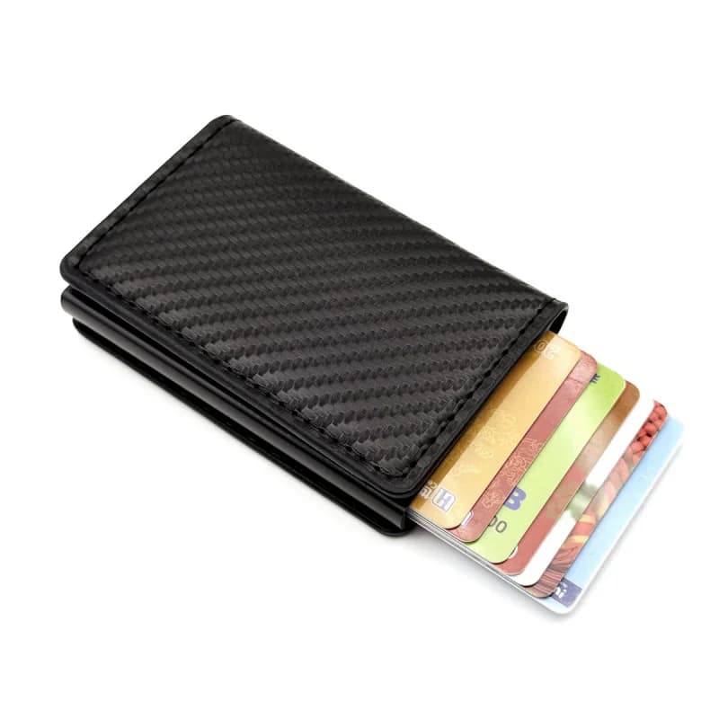 Portacarte da uomo con blocco RFID in pelle PU, portafoglio magico con chiusura a fermaglio, mini custodia per carte di credito/bancarie, piccolo protettore per denaro