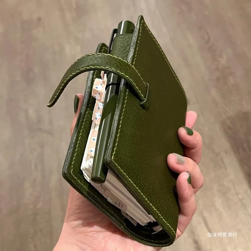 M5 Green Leather Notebook Portable Pocket-Sized with Loose Leaf Pages 60/40 Blank Inner Space Ideal for Girls Back to School