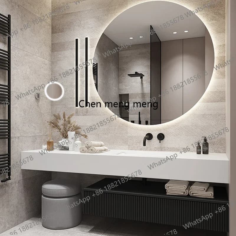 Mobile Bagno XinHang in Ardesia con Lavabo Integrato, Combinazione Lavabo e Mobile in Legno Massello, Smart e di Lusso Leggero