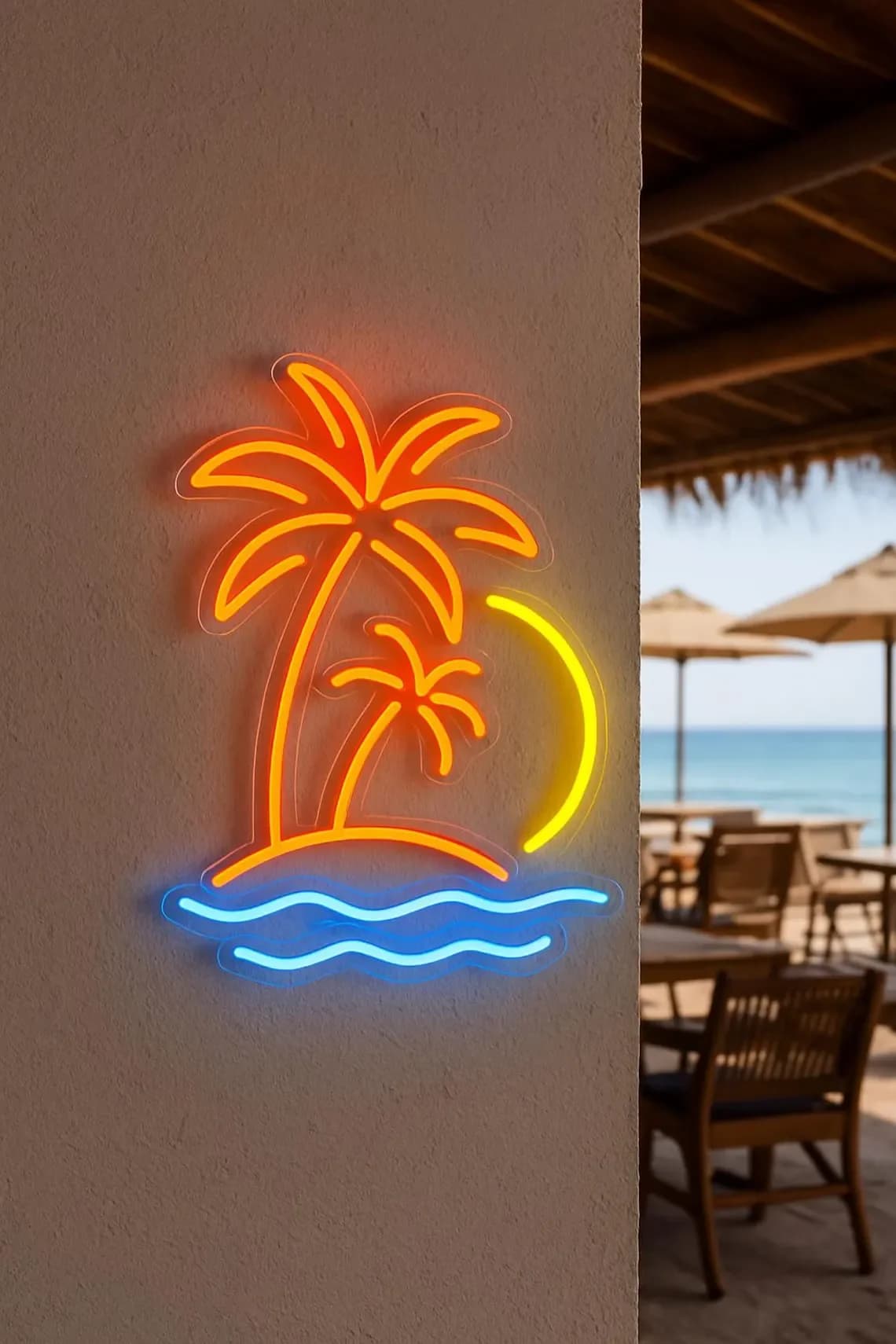 Insegna al neon con palme Insegna al neon dell'isola del deserto Alba Tramonto Neon Home Beach Art Decor
