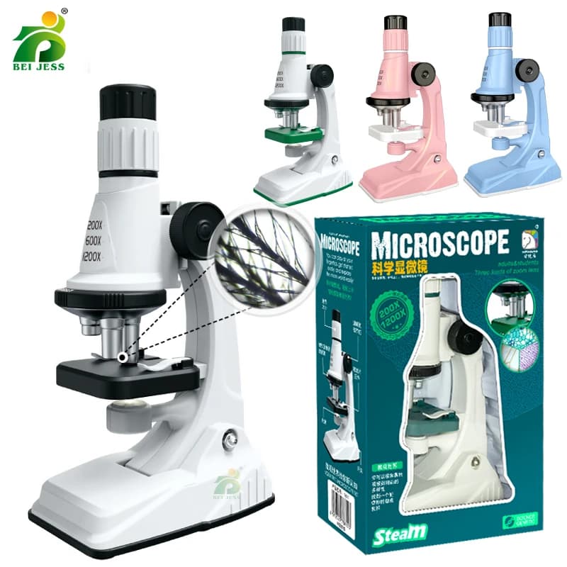 Set di microscopi tascabili per bambini, scienza biologica, 200x 600x 1200x, laboratorio con strumenti raffinati a LED, giocattolo educativo Montessori