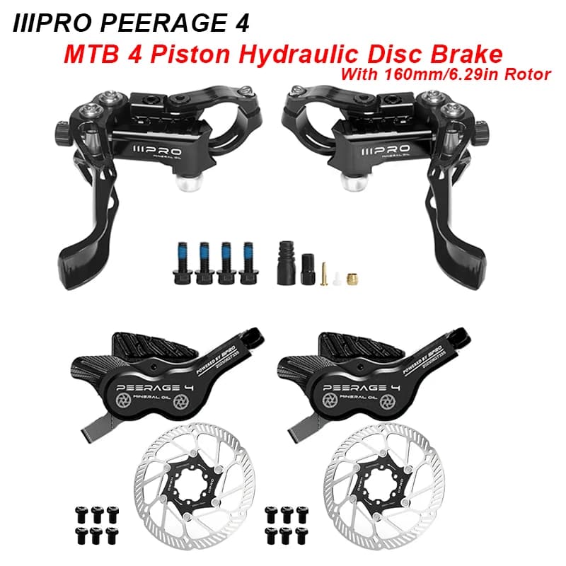 IIIPRO PEERAGE4 Set freno a disco idraulico MTB a 4 pistoni con rotore freno a disco bici galleggiante A2 160mm con parti ciclistiche a 6 bulloni